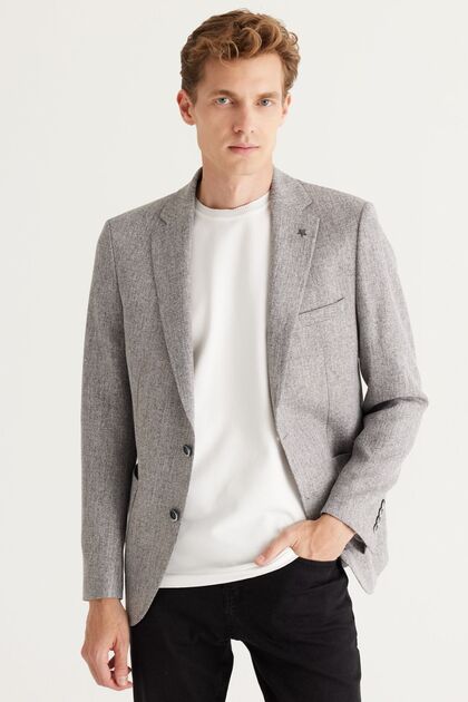 Altınyıldız Classics Erkek Gri Slim Fit Dar Kesim Mono Yaka