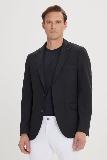 Men's Black 360 Degree All Direction Stretch Slim Fit Slim Fit Mono Collar Blazer Jacket