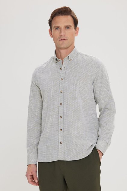 Men's Green Slim Fit Slim Fit 100% Cotton Dobby Button Collar Casual Shirt