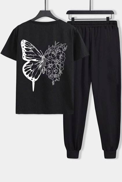 Unisex Drawing Butterflies Printed 2-Piece Tracksuit Set