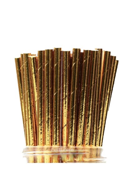 24 Adet Gold Altın Kağıt Pipet