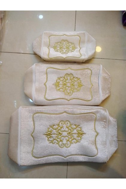 Sarayli Home Velvet Gold Embroidered 3-Piece Bundle Engagement Bride Groom Burcu Gold