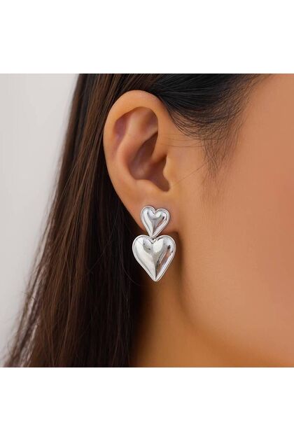 Double heart detailed vintage dangle earrings