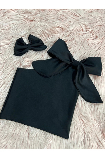 Girl's Bow Detailed One Shoulder Crop Blouse