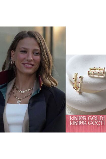 Pembe Taşlı Serenay Dikdörtgen Çelik Küpe