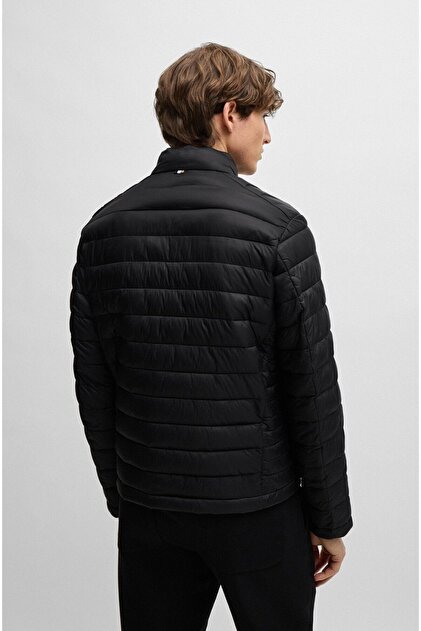 BOSS Erkek Dik Yaka Yalıtımlı Marka Logolu Fermuarlı Siyah Ceket