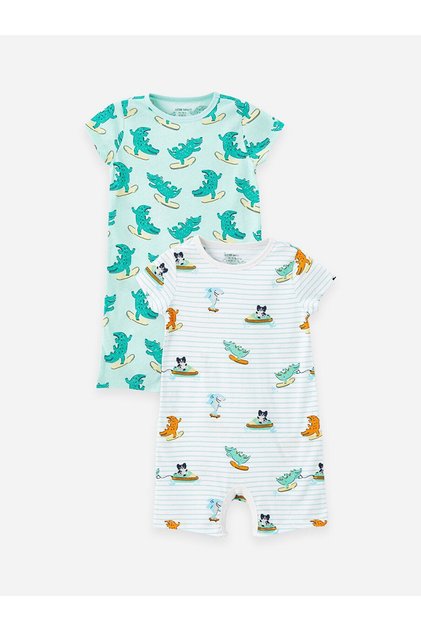 LCW baby Crew Neck Printed Baby Boy Jumpsuit 2 pcs