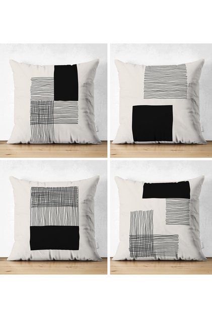 4-Piece Double Sided Special Design Digital Printed Modern Suede Throw Pillow Cover Set