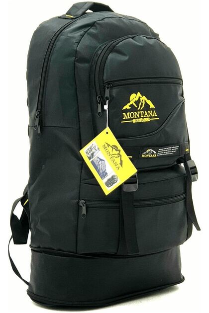Rucsac Mountainer 55+10 litri, negru, impermeabil, cu burduf și multiple buzunare, pentru călătorii, alpinism și camping