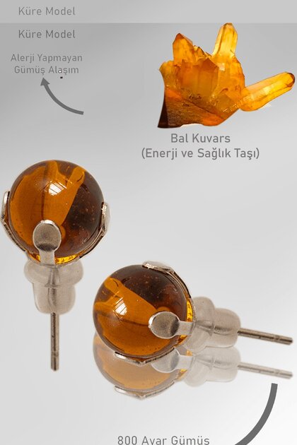 Sertifikalı Gerçek Bal Kuvars Taşı Nokta Doğal Taş Küpe