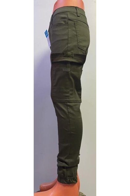 pantaloni cargo cu picior elastic kaki