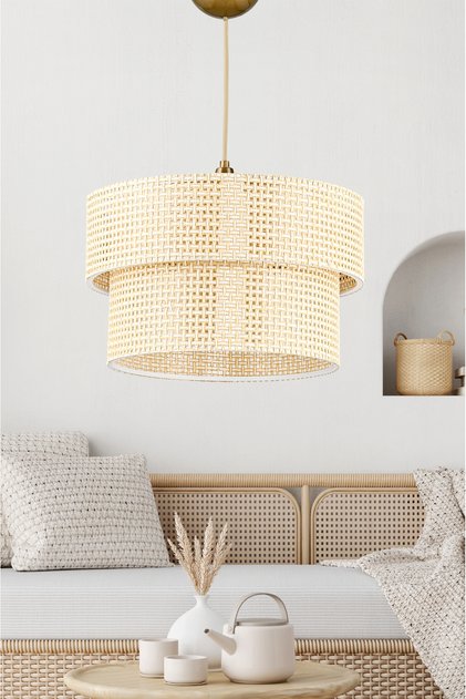 Modern Doğal Hazeran Rattan 2 Katlı Sarkıt Avize