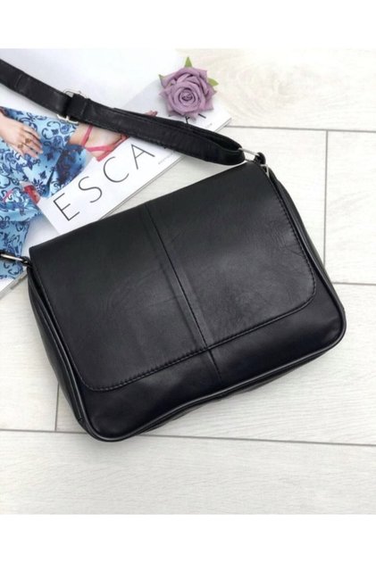 Lightweight And Soft Genuine Leather Medium Size Crossbody Bag Black 25*21*7 Cm