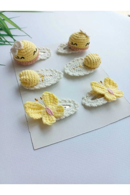 Mixed Set of 6 Yellow Snap Snap button Clips, Handmade, 100% Cotton, Organic Hair Accessory.