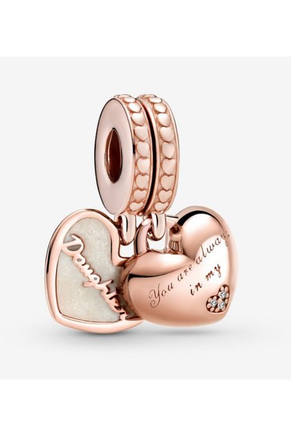 You Are Always in My Heart Mother and Daughter Split Dangle Charm Rose Color S925 Silver