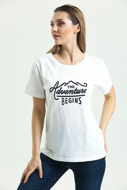 White Print Detail Short Sleeve 100% Cotton t Shirt