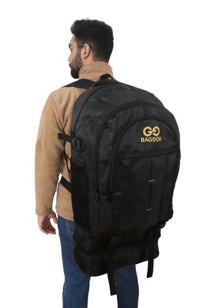 90 Liter Gusseted Black Waterproof Multi-Compartment Camper-Travel-Mountaineer Backpack with Laptop Compartment