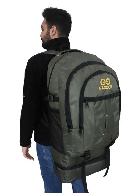 90 Liter Gusseted Green Waterproof Multi-Compartment Camper-Travel-Mountaineer Backpack with Laptop Compartment