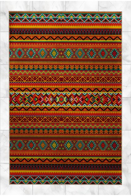 Multicolored Mixed Motif Ethnic Patterned Vintage Decorative Carpet 5236