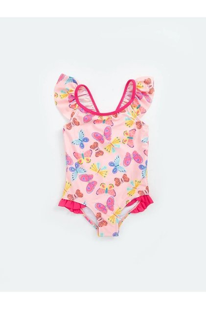 Printed Crew Neck Sleeveless Printed Baby Girl Swimsuit
