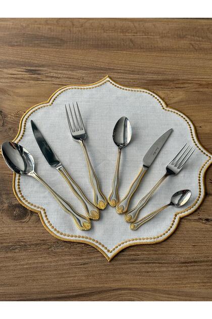 BREEZE 24K DECORED 6 PERSON 42 PIECES FORK KNIFE SPOON SET