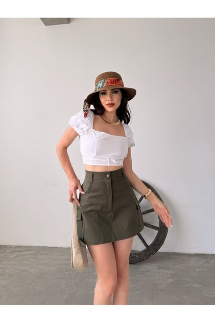 Kadın Kargo Cepli Mini Şortlu Etek