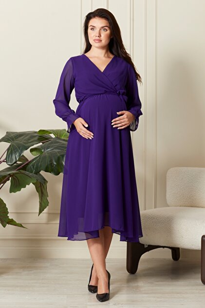 fitted lace wedding dress Oscar Purple Satin Engagement Gown with Victorious Cape Perfect for Photo Shoots S main image 1