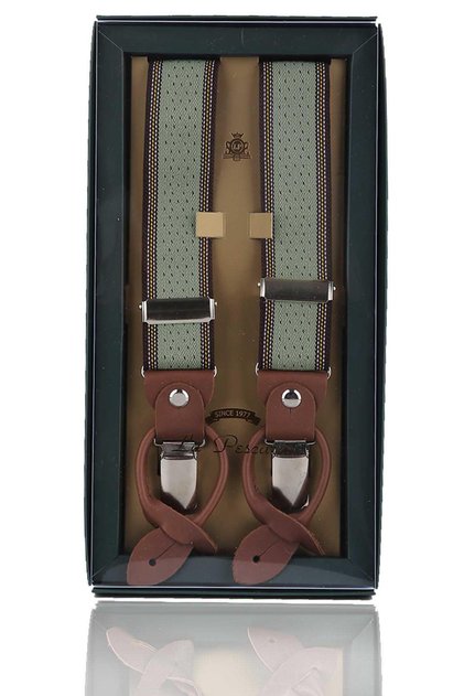 Green Jacquard Leather Trouser Strap - Connected and Button Hole PAN180