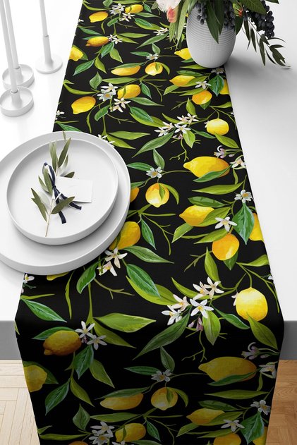 Black Lemon Stain Resistant Fabric Living Room Kitchen Table Changed Ranir Models Runner