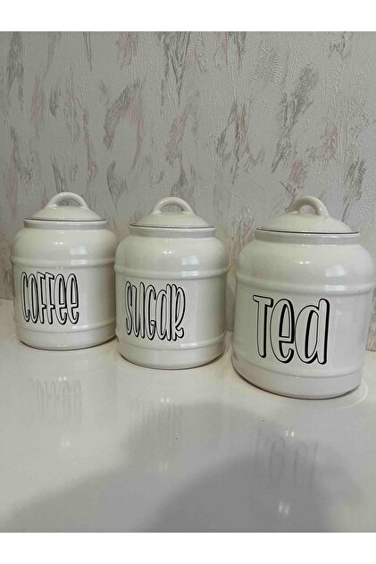 Set of 3 Porcelain 1400ml Tea/Coffee/Sugar Jar