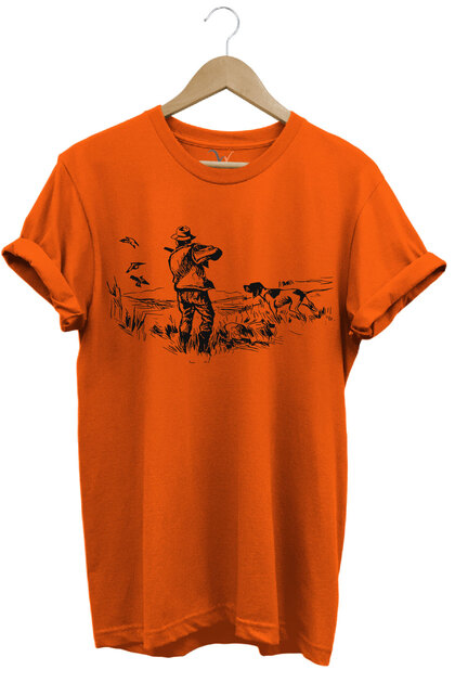 Hunting Themed Hunting Dog Design Printed Setter Cotton Crew Neck T-Shirt