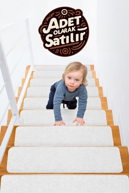 Halifleks Adhesive Base Stair Tread Mat Rip Carpet with Anti-Slip Base - White