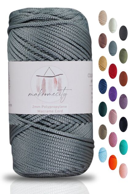 Premium 100 Gr Polyester Makrome Ipi Gri 2mm - 120 M Supla Ip Ve Çanta Ipliği