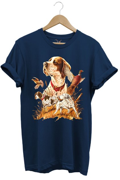 Hunting Patterned Hunting Dog English Pointer Setter Pheasant Wild Life Printed Regular Fit T-Shirt