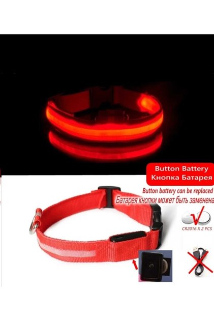 Led Işıklı Fonksiyonlu Boyun Tasması, Ayarlanır Led Boyun Tasması ışıklı Kırmızı S Beden