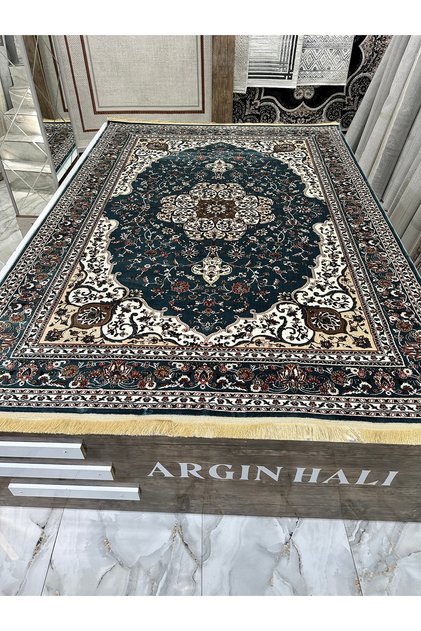 Mavi Etnik Desen Ipek Halı Argın Halı