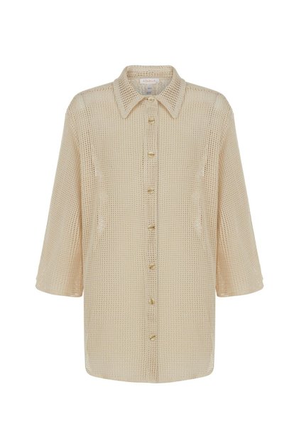Mesh Textured Beige Beach Shirt
