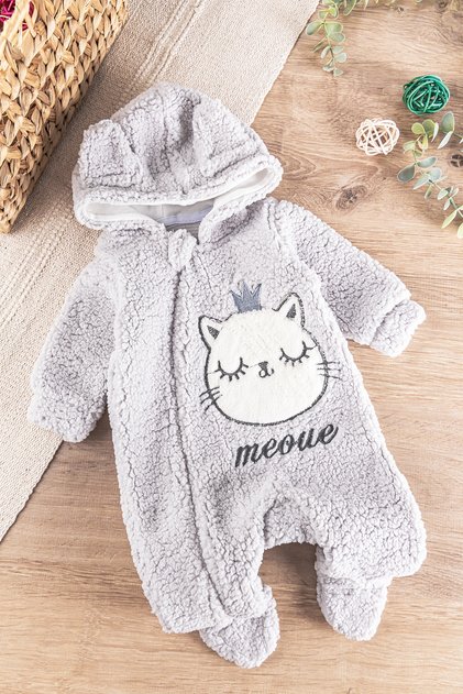 Welsoft Plush Girl/Boy Baby Jumpsuit with Cat Figure