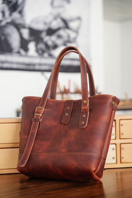 Premium Tote Bag Tobacco - Genuine Leather - Handmade