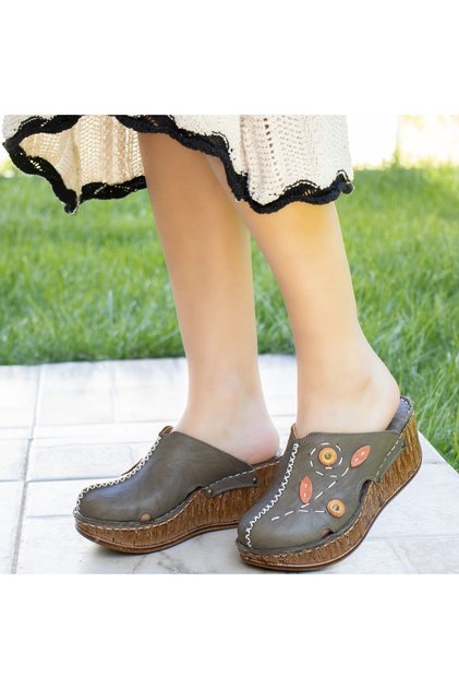 Orthopedic Wedge Heeled Leather Slippers 11407