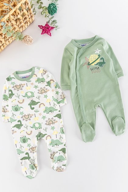 Dino Figured Long Sleeve 2-Piece Baby Boy Jumpsuit Set