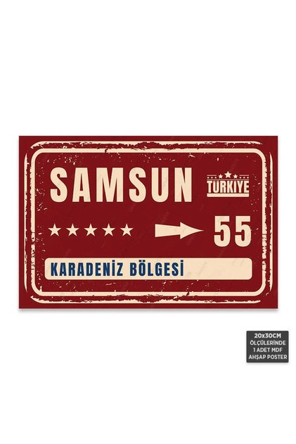 PT1141 - Samsun Şehir Tabelası Retro Mdf Ahşap Poster (20x30cm)
