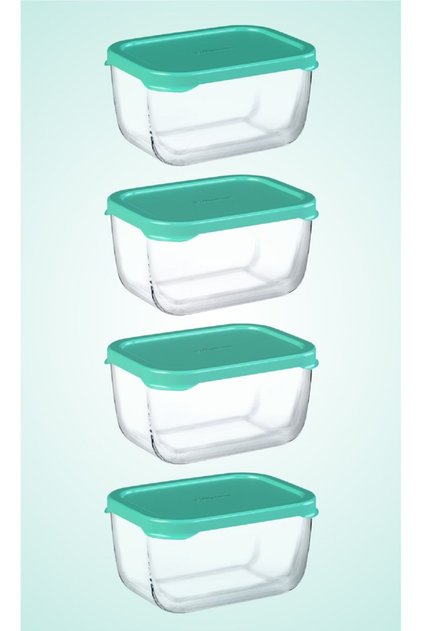4'lü Snowbox Saklama Kabı Takımı - 420cc - Yeşil Kapaklı Pb4x53733