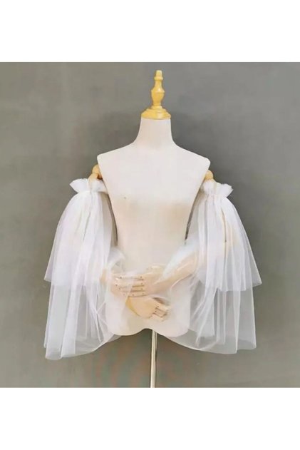 Karina Two-Layer Long Tulle Oversleeves White