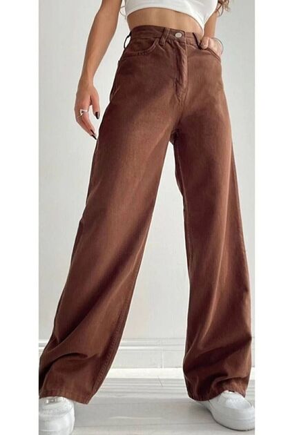 Brown Palazzo High Waist Women's Denim Trousers Clothing
