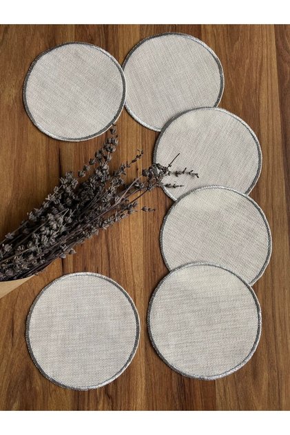 6 Pieces Round Silver Embroidered Coffee Side Cocktail Presentation Napkin Suitable for Etamine Processing