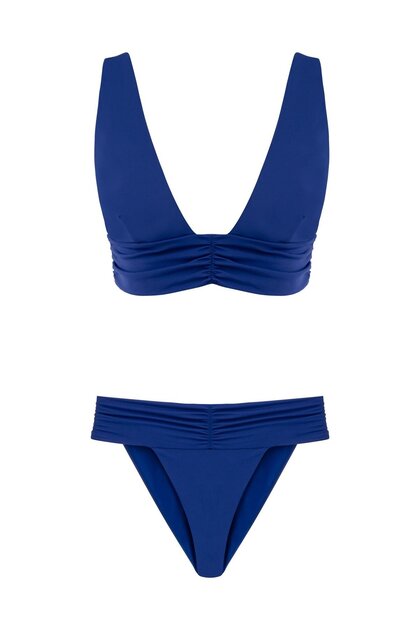 Büzgülü Saks Mavi Nadide Bikini Takım