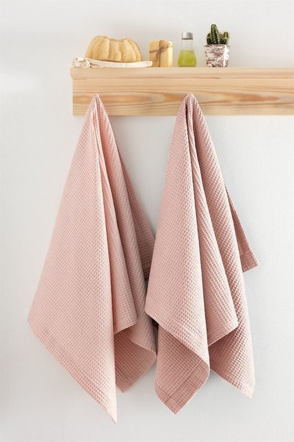 Soho 2-Piece Pique Powder Towel Set - Bathroom/Kitchen Hand Towels - Soft Cotton - 50X100Cm