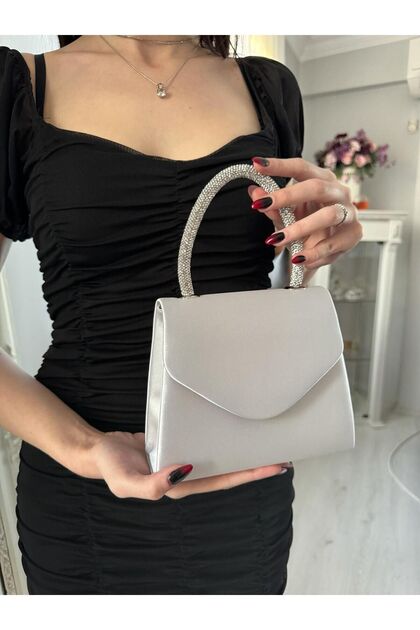 EVENING DRESS BAG WITH SATIN STONE HANDLES WEDDING, HOLIDAY, STYLISH IN COMMUNITATIONS