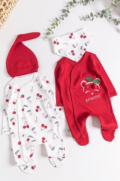 Cherry Patterned 2-Piece Long Sleeve Baby Girl Jumpsuit Set